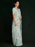 Awesome Turquoise Lucknowi Georgette Festival Wear Saree With Blouse - Zeel Clothing