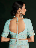 Awesome Turquoise Lucknowi Georgette Festival Wear Saree With Blouse - Zeel Clothing