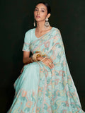 Awesome Turquoise Lucknowi Georgette Festival Wear Saree With Blouse - Zeel Clothing