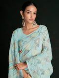 Awesome Turquoise Lucknowi Georgette Festival Wear Saree With Blouse - Zeel Clothing