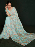 Awesome Turquoise Lucknowi Georgette Festival Wear Saree With Blouse - Zeel Clothing