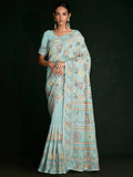 Awesome Turquoise Lucknowi Georgette Festival Wear Saree With Blouse - Zeel Clothing