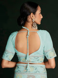 Awesome Turquoise Lucknowi Georgette Festival Wear Saree With Blouse - Zeel Clothing