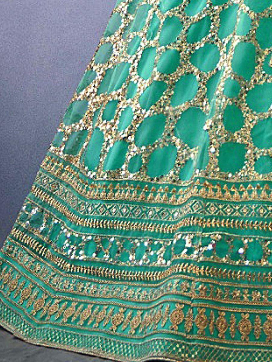 Awesome Turquoise Sequins With Butterfly Net Lehenga Choli