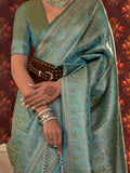 Awesome Turquoise Zari Woven Silk Festival Wear Saree With Blouse - Zeel Clothing