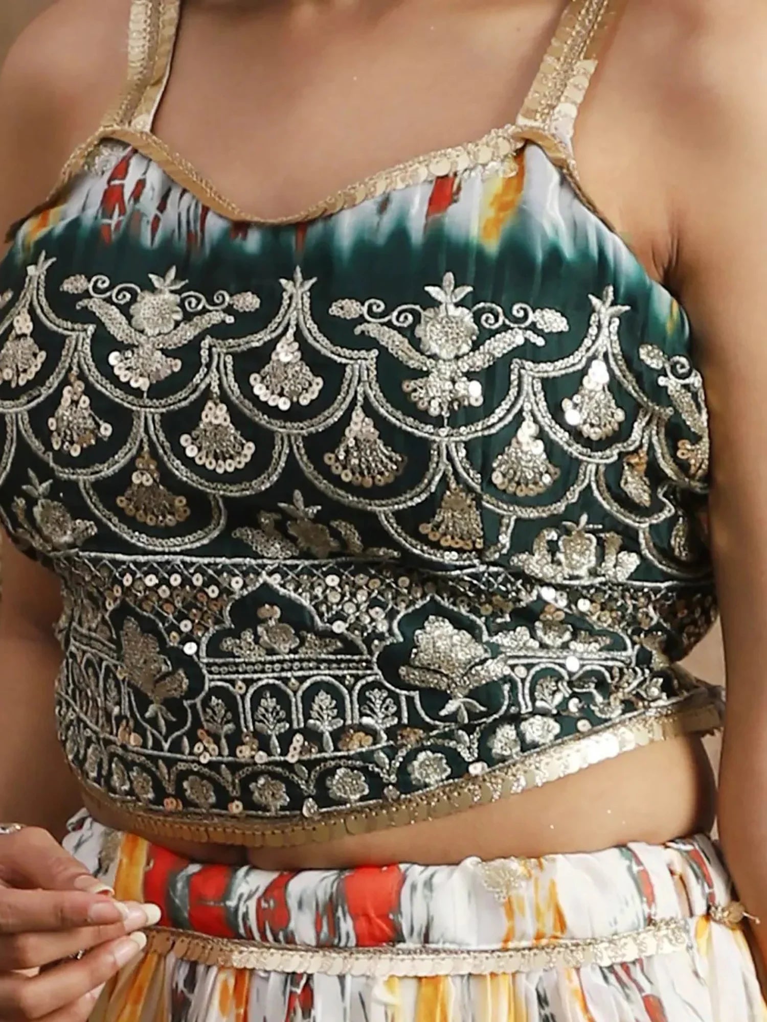 Awesome White & Green Sequins Chinon Events Wear Lehenga Choli - Zeel Clothing