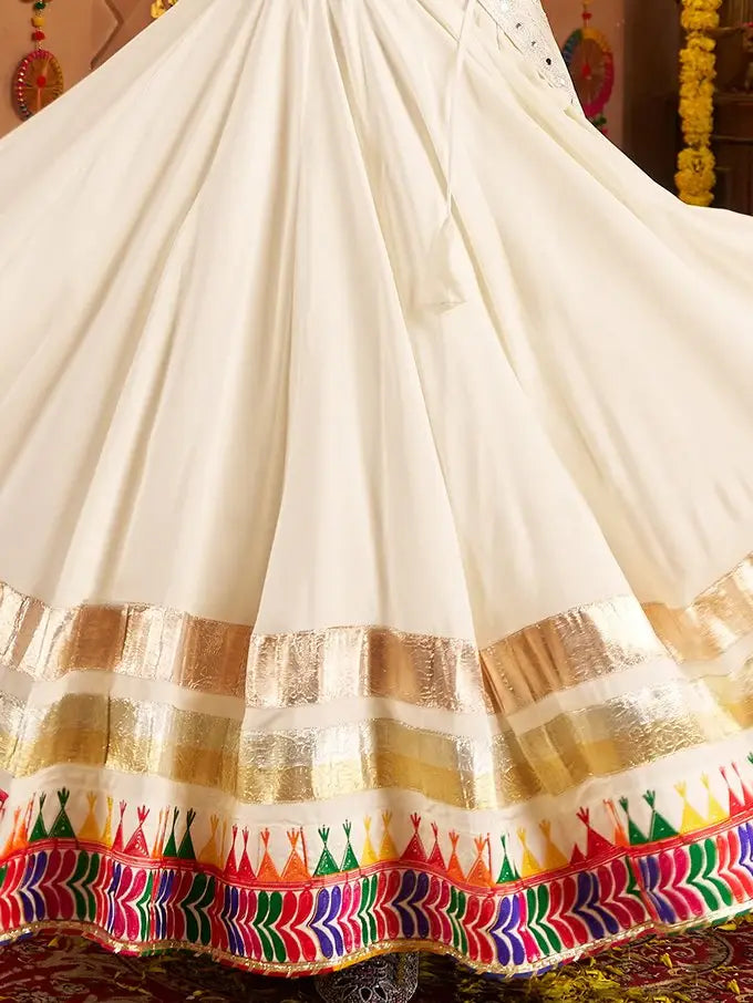 Awesome White Embroidered Rayon Navratri Special Lehenga Choli With Dupatta - Zeel Clothing