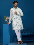 Awesome White Multi Thread Work Silk Festive Wear Men Kurta