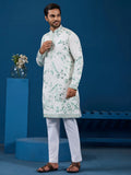 Awesome White Multi Thread Work Silk Festive Wear Men Kurta