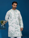 Awesome White Multi Thread Work Silk Festive Wear Men Kurta