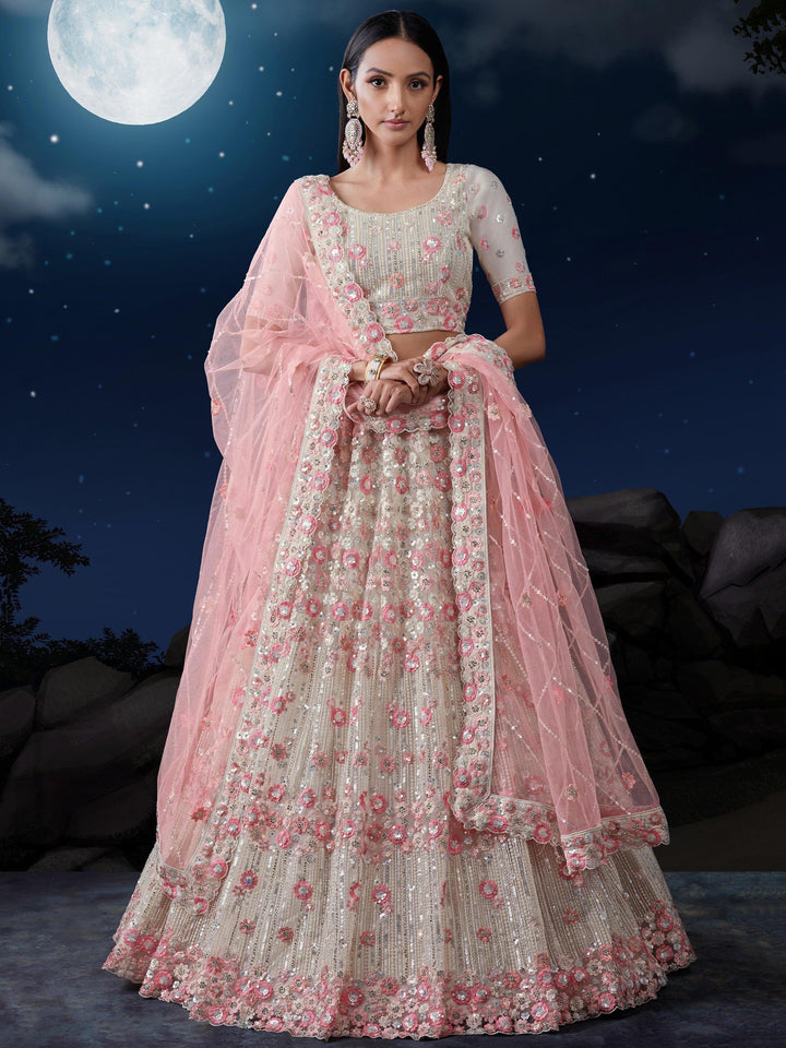 Awesome White Sequins Net Traditional Lehenga Choli With Dupatta