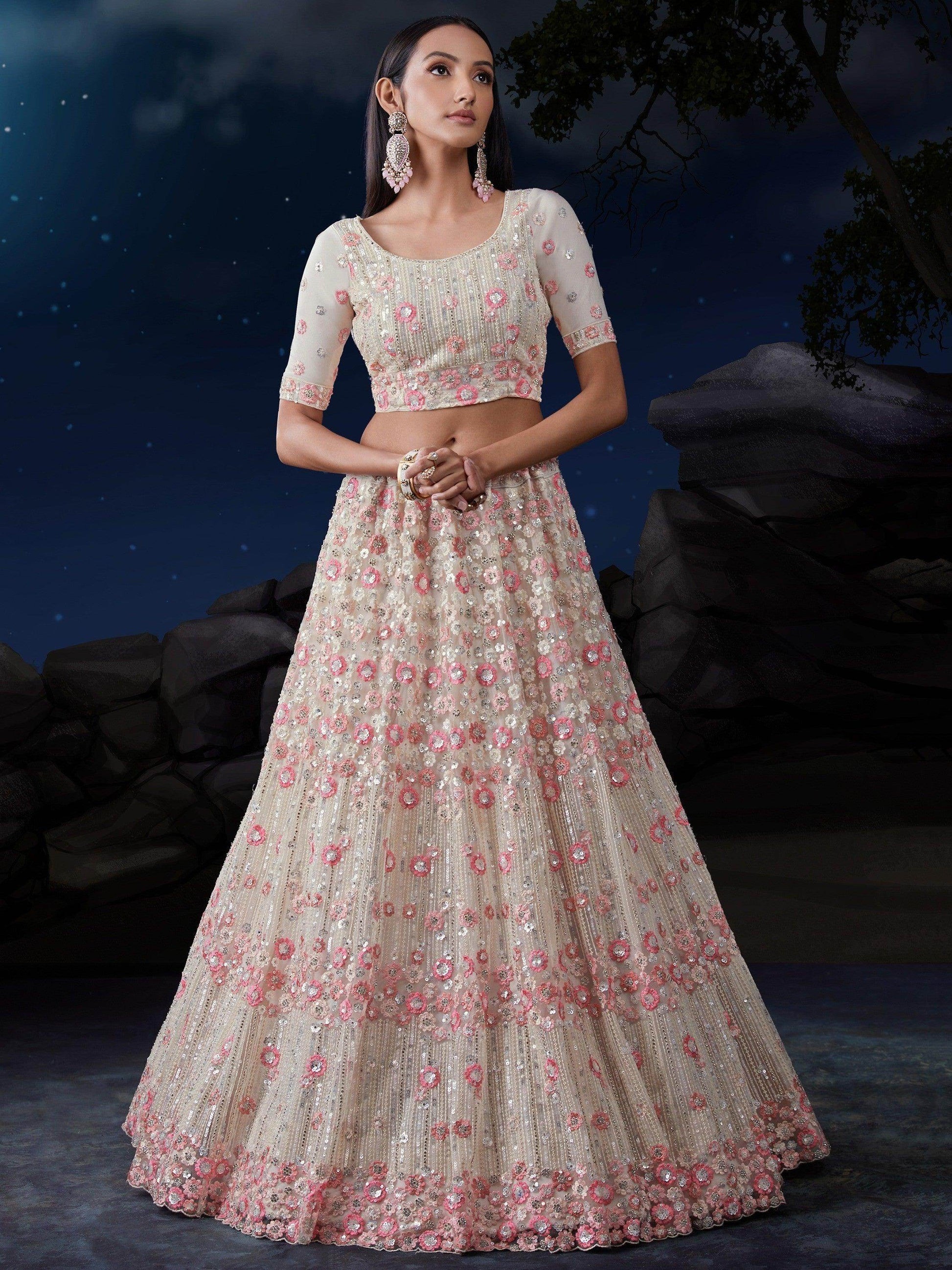 Awesome White Sequins Net Traditional Lehenga Choli With Dupatta - Zeel Clothing