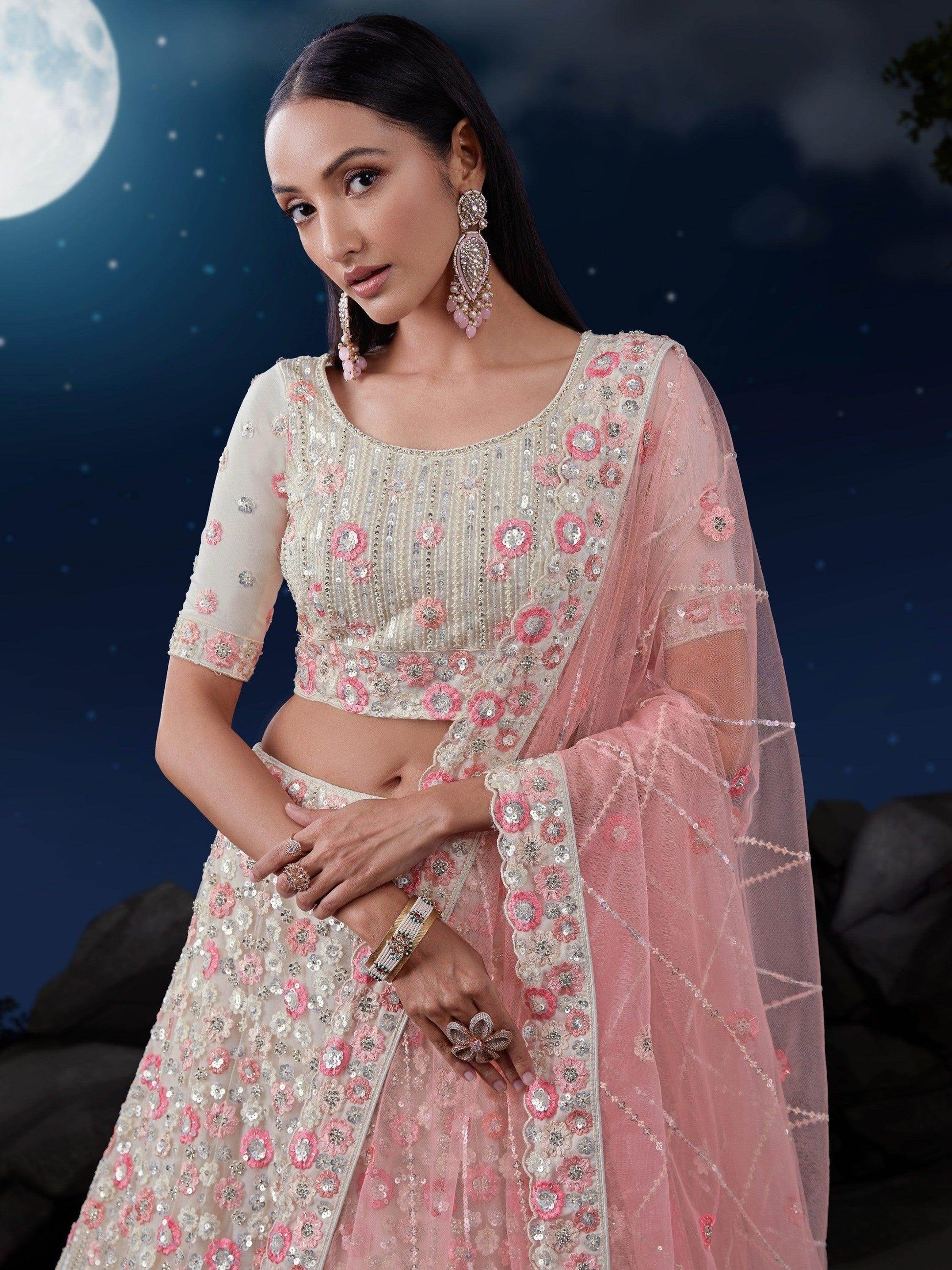 Awesome White Sequins Net Traditional Lehenga Choli With Dupatta - Zeel Clothing