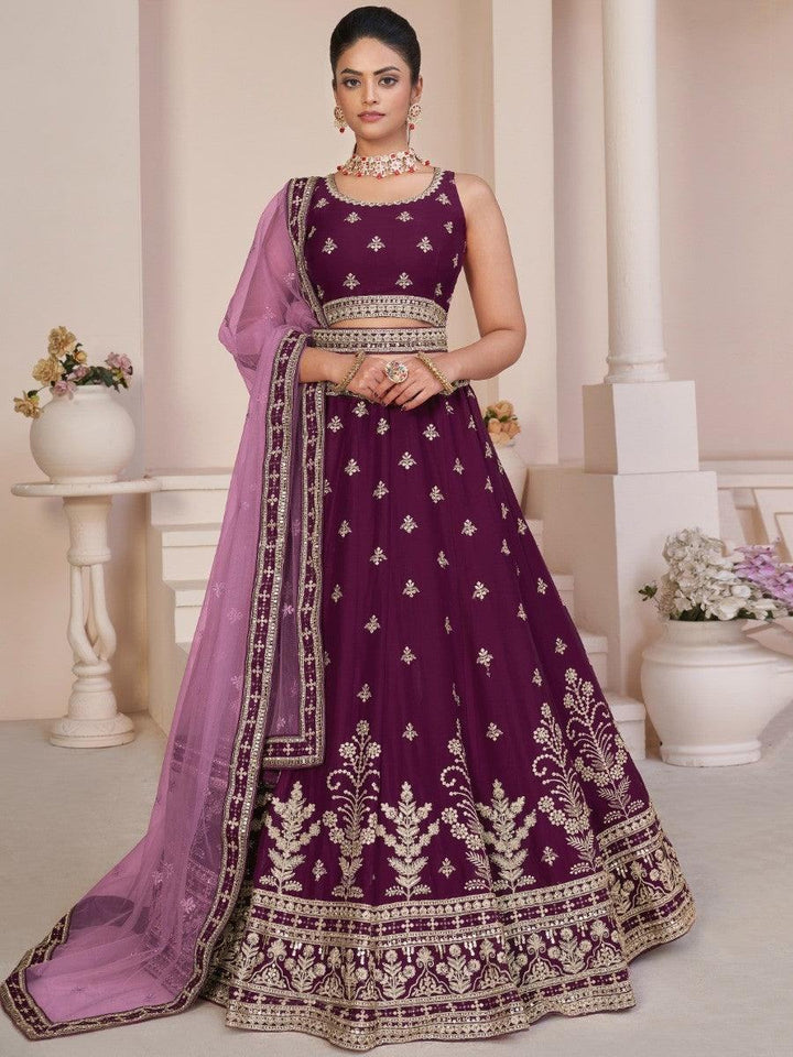 Awesome Wine Dori Work Georgette Lehenga Choli With Dupatta