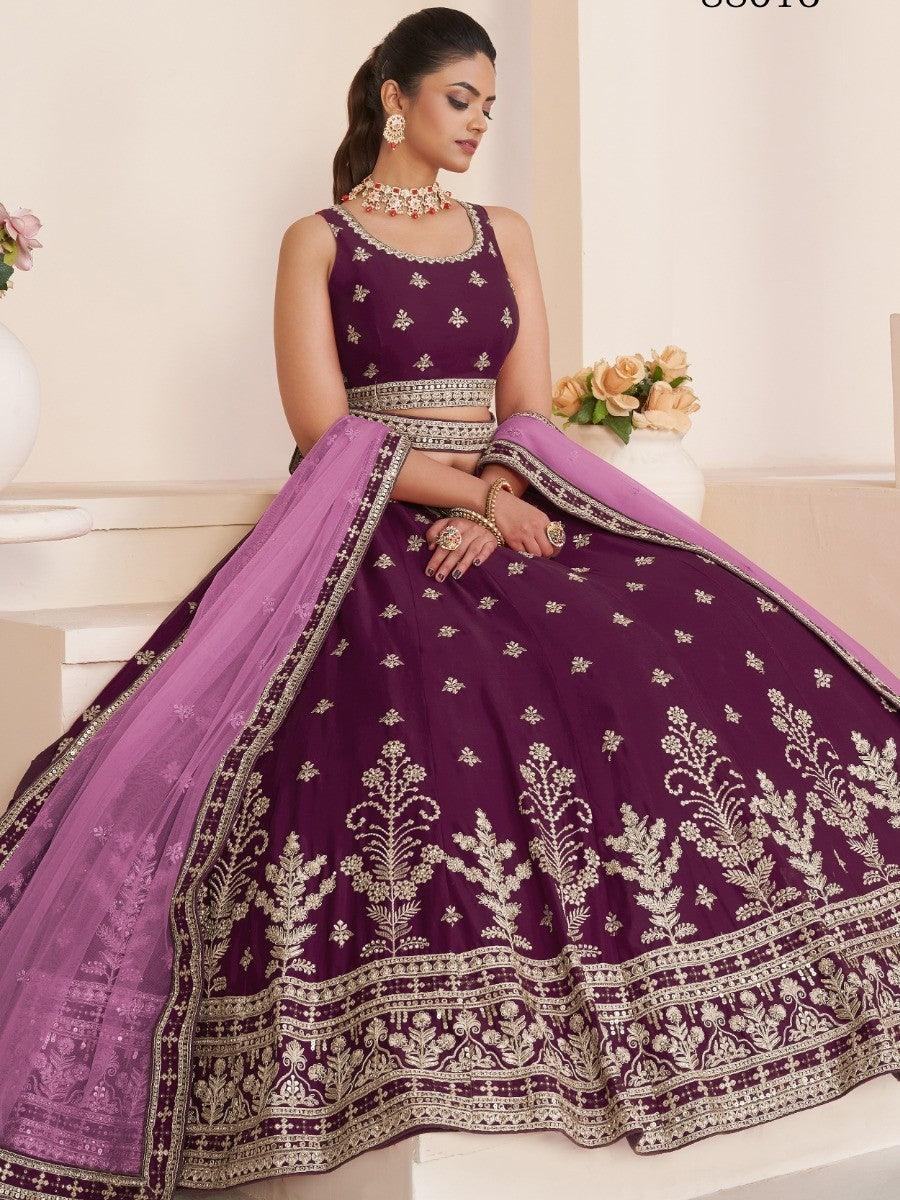 Awesome Wine Dori Work Georgette Lehenga Choli With Dupatta