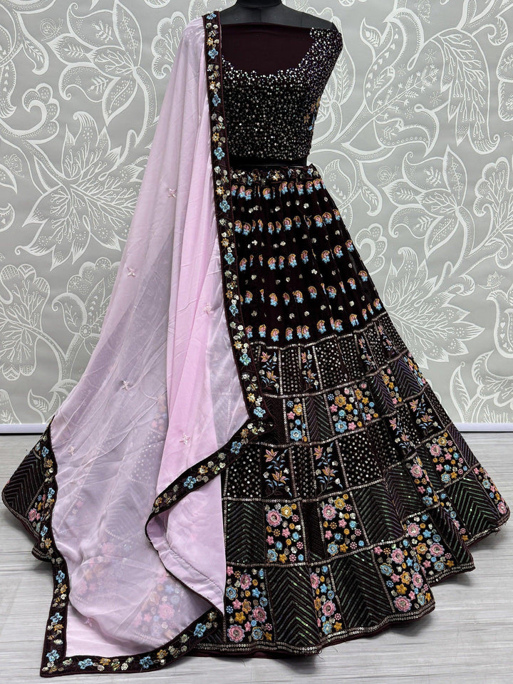 Awesome Wine Multi-Thread Work Georgette Lehenga Choli With Dupatta