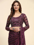 Awesome Wine Sequins Georgette Ready To Wear Saree With Blouse - Zeel Clothing