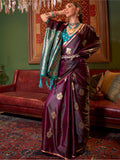 Awesome Wine Zari Weaving Satin Festival Wear Saree With Blouse - Zeel Clothing