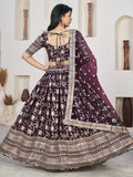 Awesome Wine Zari Work Jacquard Lehenga Choli With Dupatta - Zeel Clothing