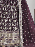 Awesome Wine Zari Work Jacquard Lehenga Choli With Dupatta - Zeel Clothing