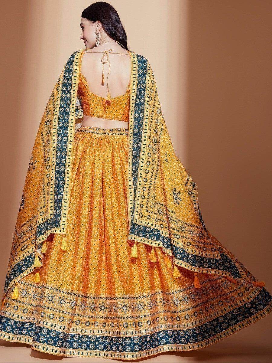 Awesome Yellow Digital Print Chinon Haldi Wear Lehenga Choli - Zeel Clothing