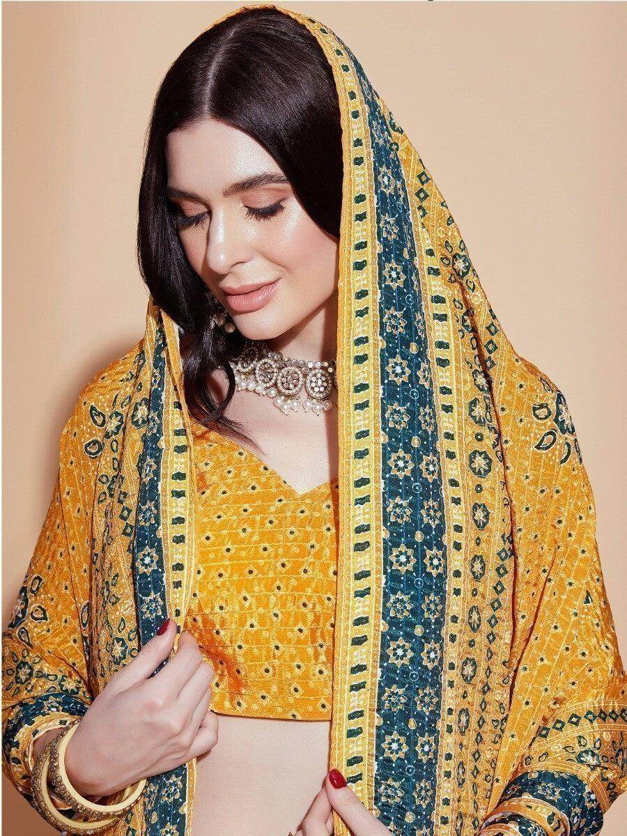 Awesome Yellow Digital Print Chinon Haldi Wear Lehenga Choli - Zeel Clothing