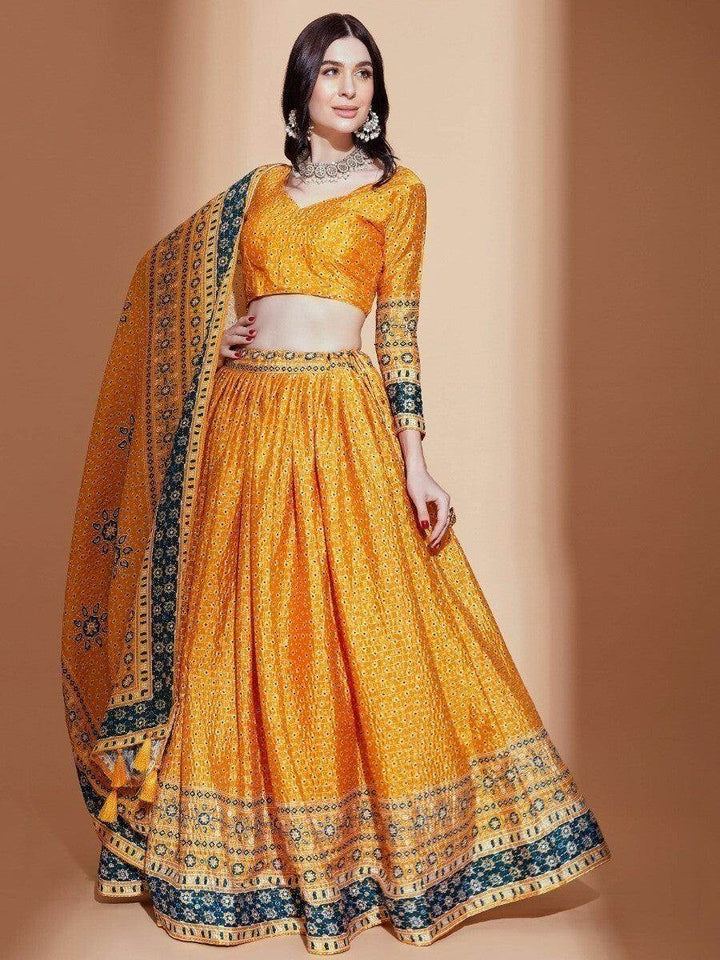 Awesome Yellow Digital Print Chinon Haldi Wear Lehenga Choli - Zeel Clothing