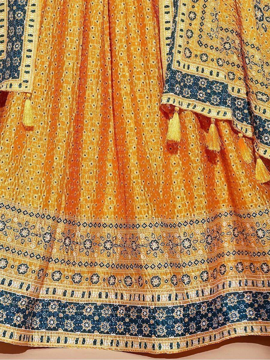 Awesome Yellow Digital Print Chinon Haldi Wear Lehenga Choli - Zeel Clothing