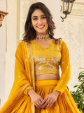 Awesome Yellow Embroidered Georgette Lehenga Choli With Dupatta - Zeel Clothing