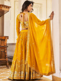 Awesome Yellow Embroidered Georgette Lehenga Choli With Dupatta - Zeel Clothing