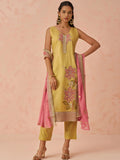 Awesome Yellow Floral Embroidery Silk Event Wear Pant Suit - Zeel Clothing