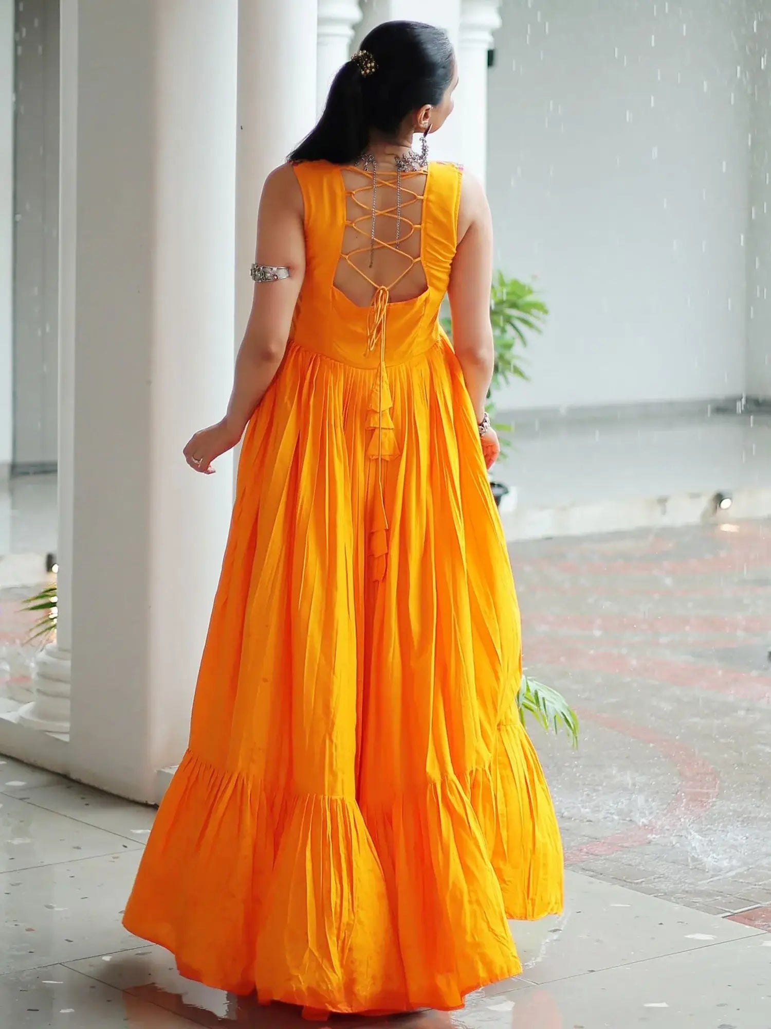 Awesome Yellow Gamthi Work Rayon Navratri Special Gown - Zeel Clothing
