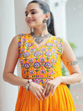 Awesome Yellow Gamthi Work Rayon Navratri Special Gown - Zeel Clothing