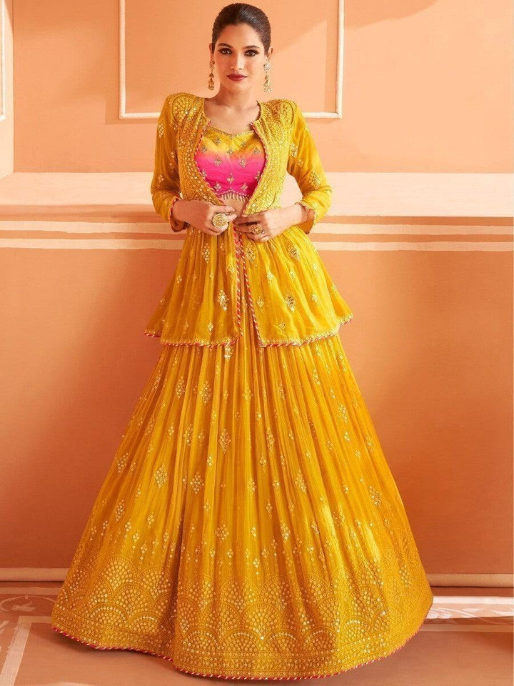 Awesome  Yellow Georgette Embroidery Work Haldi Wear Lehenga Choli