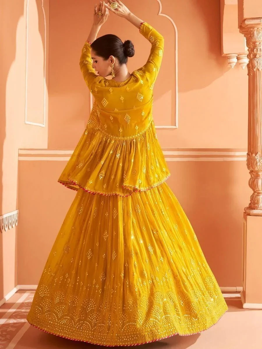 Awesome  Yellow Georgette Embroidery Work Haldi Wear Lehenga Choli