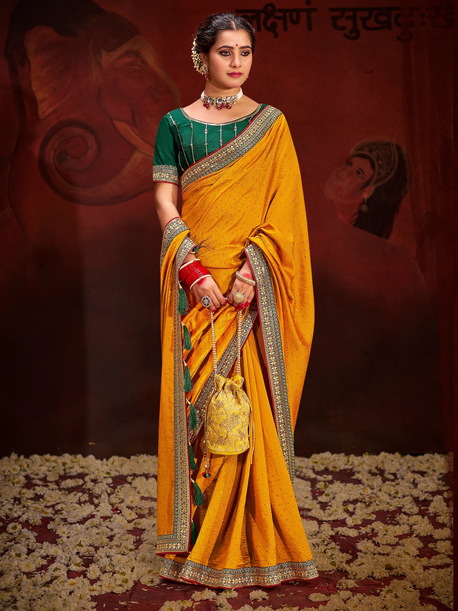 Awesome Yellow Heavy Lace Work Silk Haldi Wear Saree With Blouse - Zeel Clothing