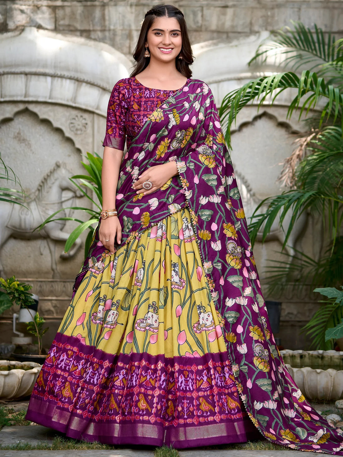 Awesome Yellow Patola Printed Silk Lehenga Choli With Dupatta - Zeel Clothing