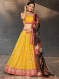Awesome Yellow Sequins Georgette Haldi Wear Lehenga Choli