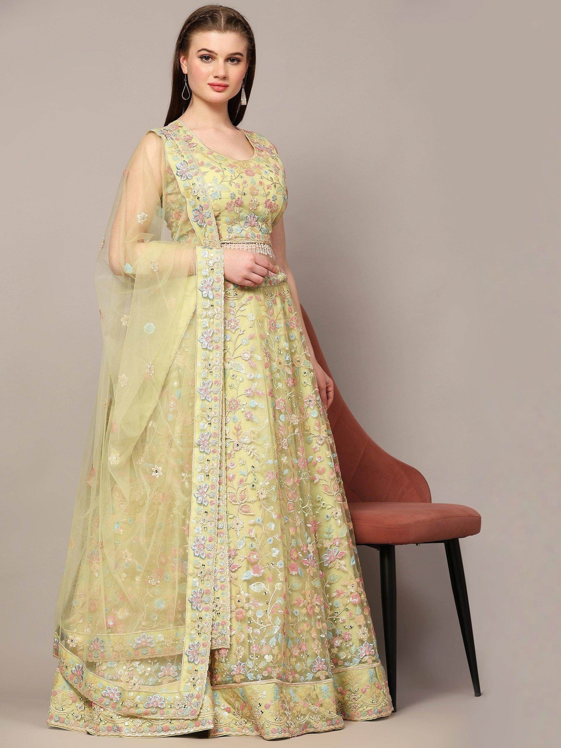 Awesome Yellow Sequins Net Haldi Wear Lehenga Choli With Dupatta - Zeel Clothing