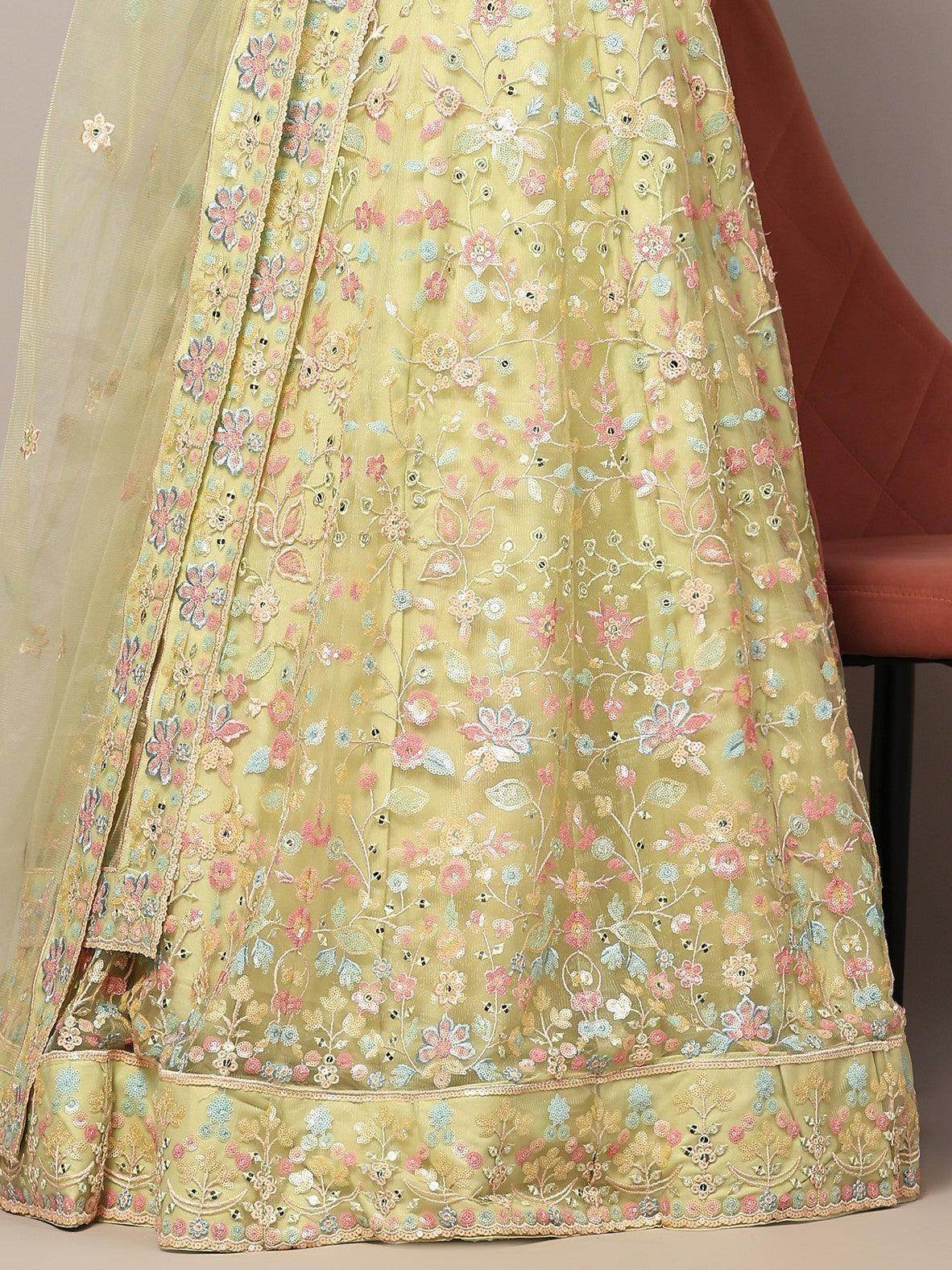 Awesome Yellow Sequins Net Haldi Wear Lehenga Choli With Dupatta - Zeel Clothing