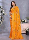 Awesome Yellow Shibori Print Chiffon Haldi Wear Saree With Blouse - Zeel Clothing