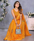 Awesome Yellow Shibori Print Chiffon Haldi Wear Saree With Blouse - Zeel Clothing