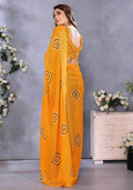 Awesome Yellow Shibori Print Chiffon Haldi Wear Saree With Blouse - Zeel Clothing