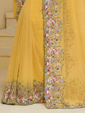 Awesome Yellow Stone Work Organza Haldi Wear Saree With Blouse - Zeel Clothing