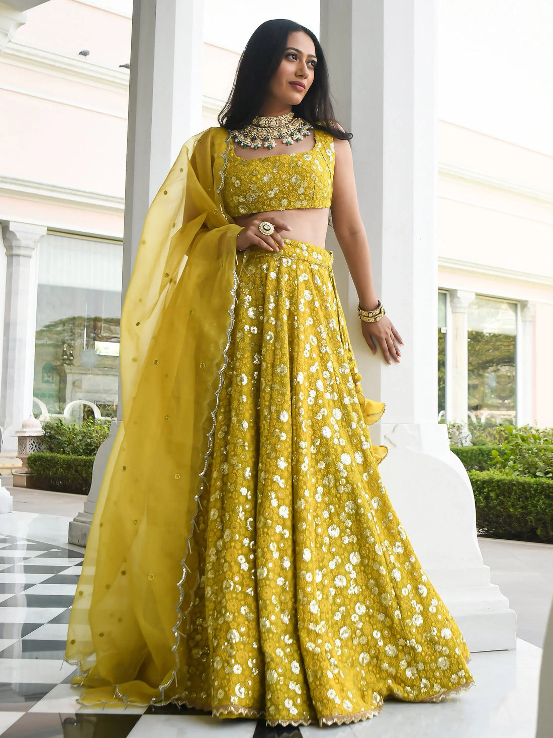 Awesome Yellow Thread Embroidered Georgette Wedding Wear Lehenga Choli - Zeel Clothing
