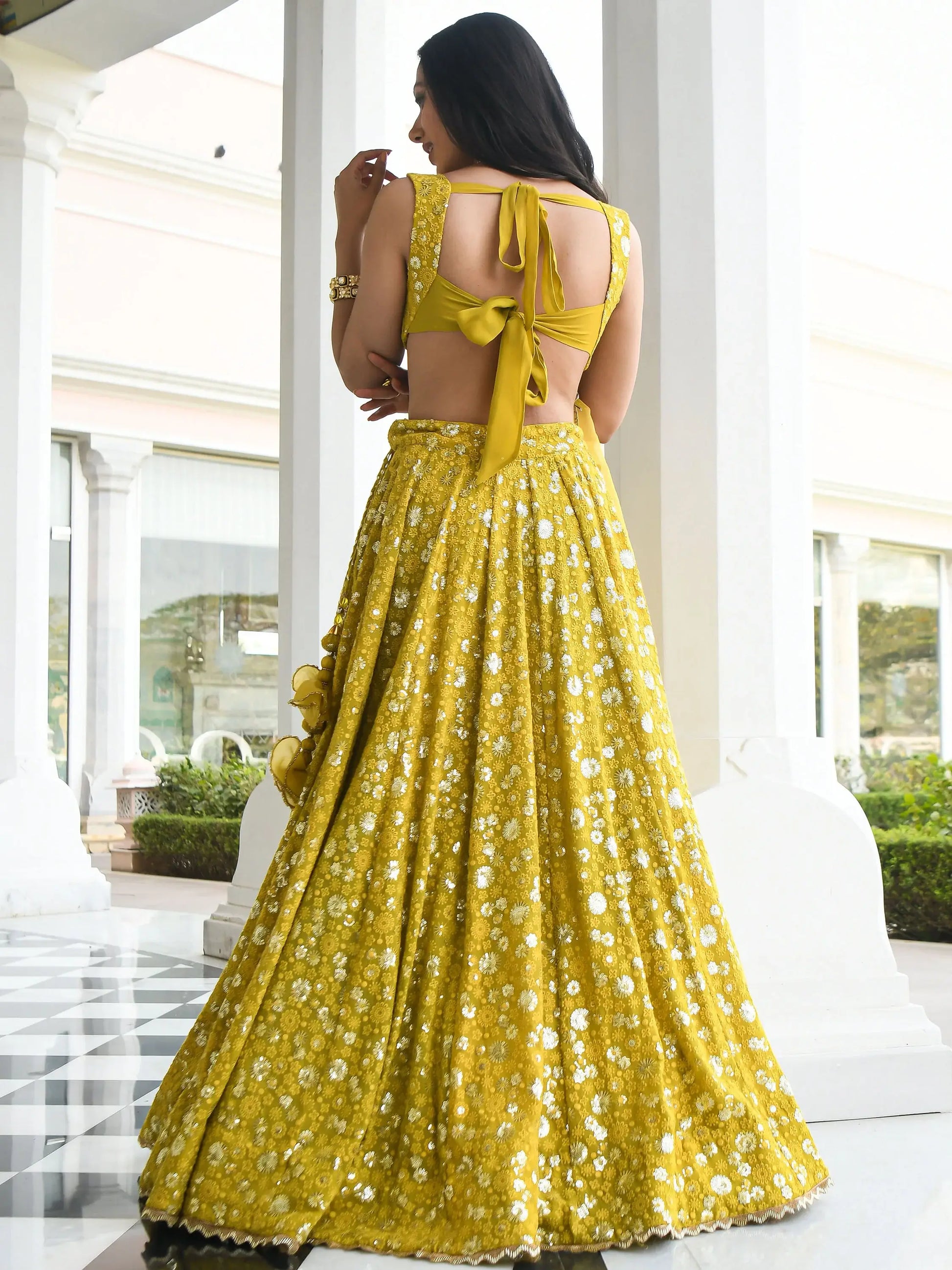 Awesome Yellow Thread Embroidered Georgette Wedding Wear Lehenga Choli - Zeel Clothing
