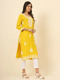 Awesome Yellow Thread Embroidery Rayon Festival Wear Kurti - Zeel Clothing