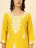Awesome Yellow Thread Embroidery Rayon Festival Wear Kurti - Zeel Clothing