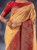 Awesome Yellow Woven Organza Silk Traditional Saree With Blouse - Zeel Clothing