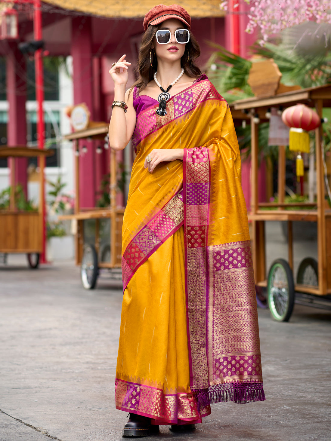 Awesome Yellow Zari Weaving Banarasi Silk Haldi Wear Saree With Blouse - Zeel Clothing